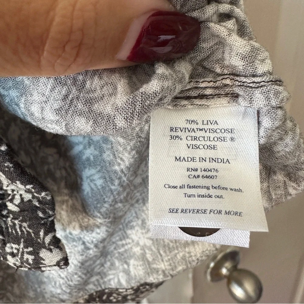 Faherty Cabana Long Sleeve‎ Shirt Blouse Charcoal Woodstock Floral size Large